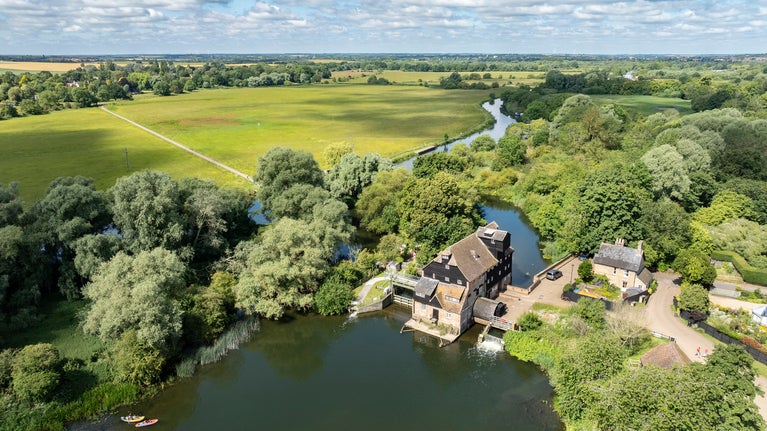 Aerial view of Houghton Mill and Waterclose Meadows, Cambridgeshire